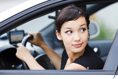 Girl parking a car clipart