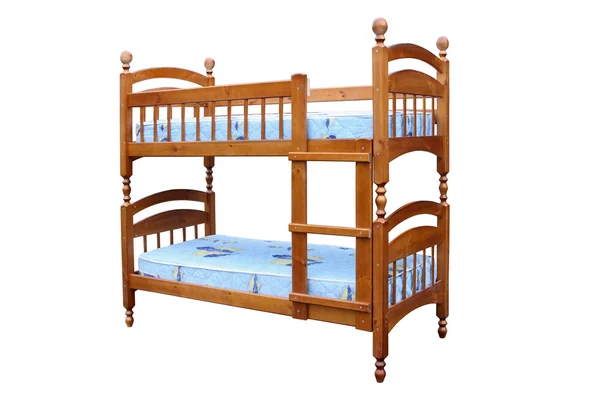Houten twee-groot bed — Stockfoto
