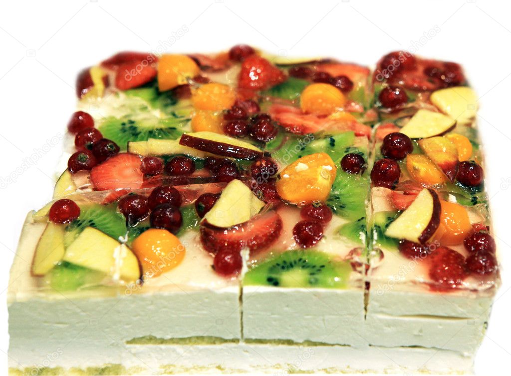 Pie with ripe strawberry and other fruits