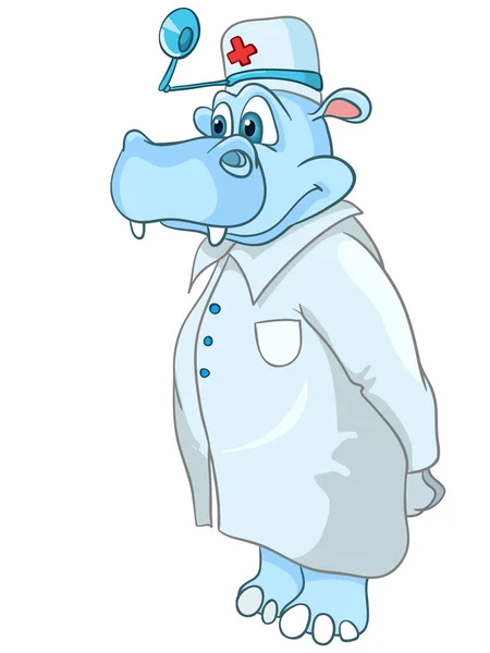 Cartoon karakter nijlpaard arts — Stockvector