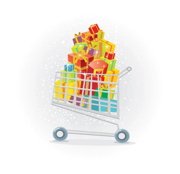 Shopping trolley full av gåvor — Stock vektor