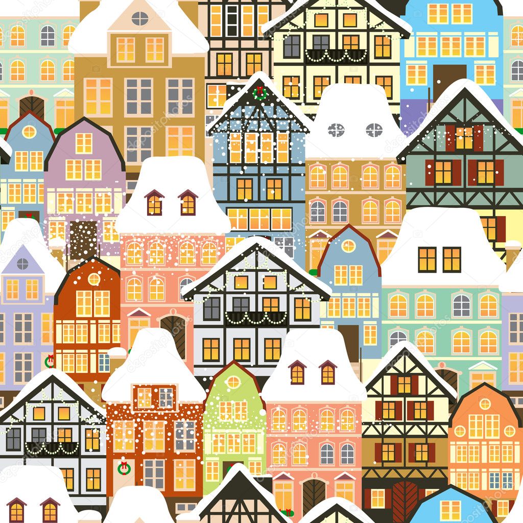 Historic houses seamless pattern