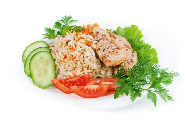Hen with rice — Stock Photo, Image