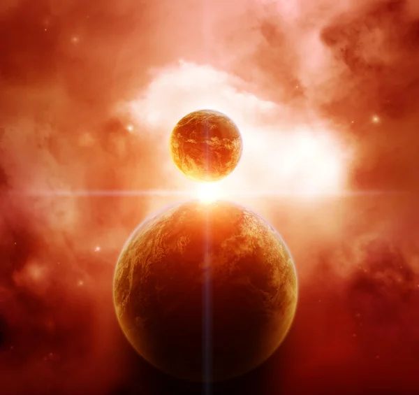 Roter Nebel mit Planeten — Stockfoto