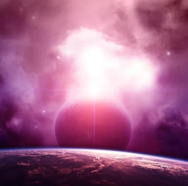 Planeta s fialovým mlhovina Stock Fotografie