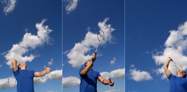 Badminton, üç fotoğraf oynayan adam
