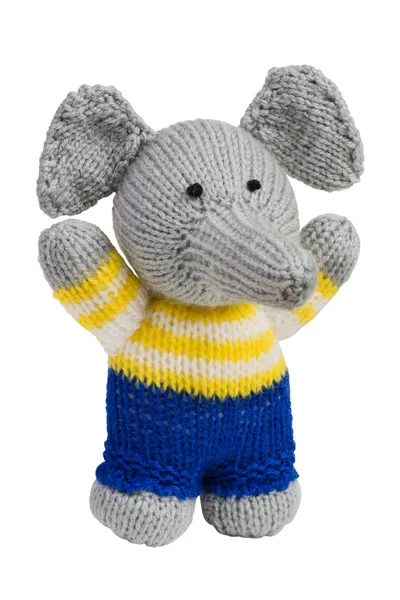 Giocattolo fatto a mano in maglia, elefante — Foto Stock