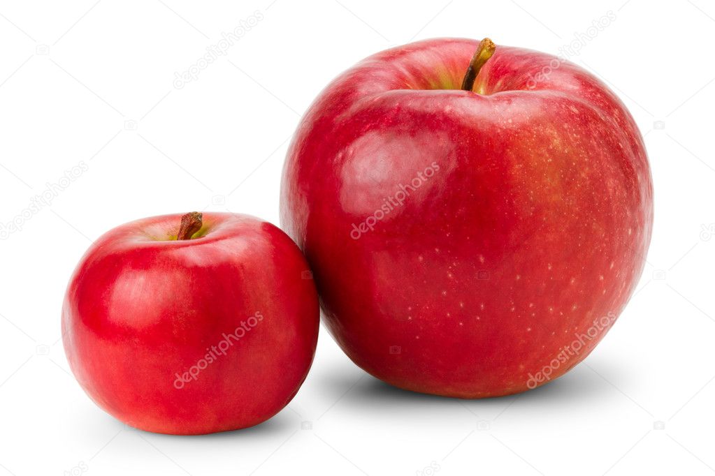 Big and small apples on white