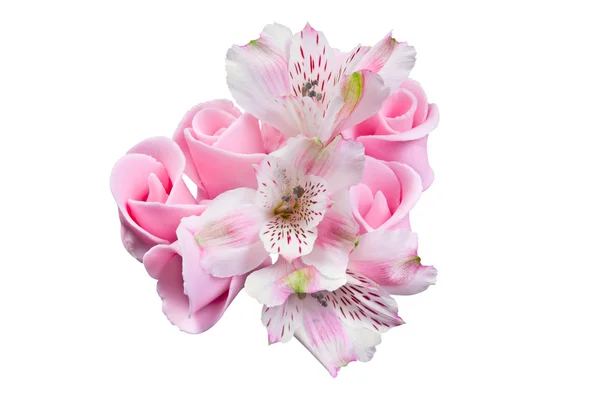 Flores cor de rosa, decoração cristalizada para bolo — Fotografia de Stock