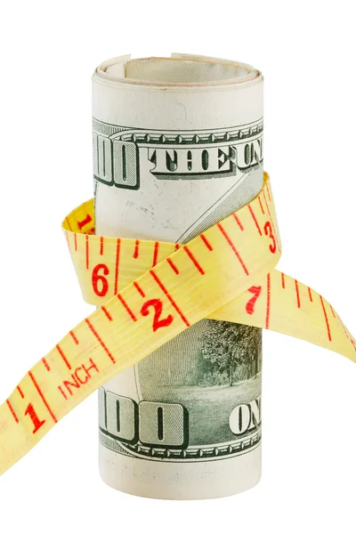 100 dollar bank note and tape measure — Stock Photo, Image