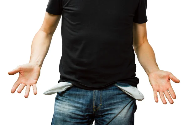 Man showing his empty pocket, no money — Stock Photo, Image