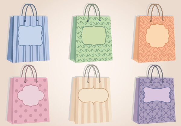 Shopping bags with blank labels, vector