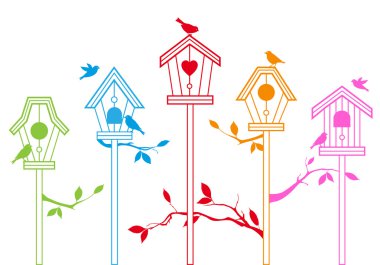 Cute bird houses, vector clipart