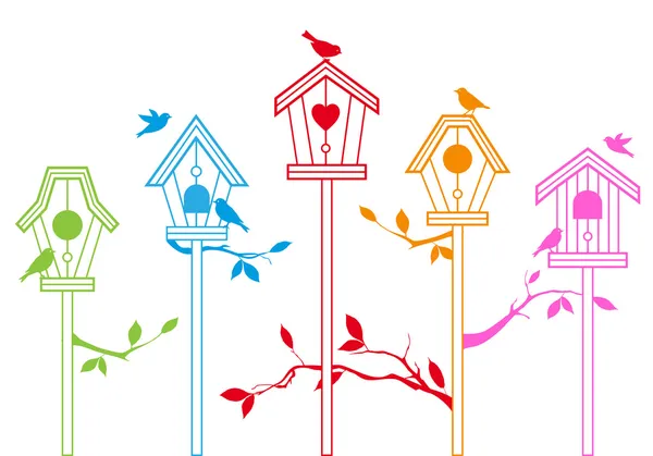 Casas de pássaros bonitos, vetor — Vetor de Stock