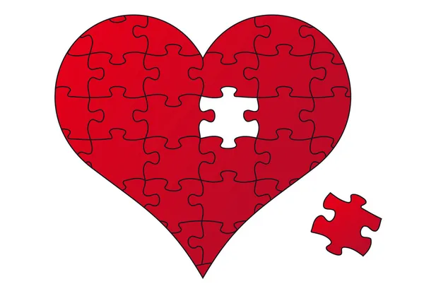 Kırmızı puzzle kalp, vektör — Stok Vektör