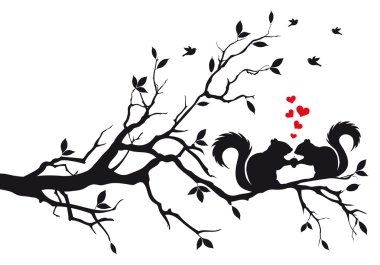 Squirrels on tree, vector clipart