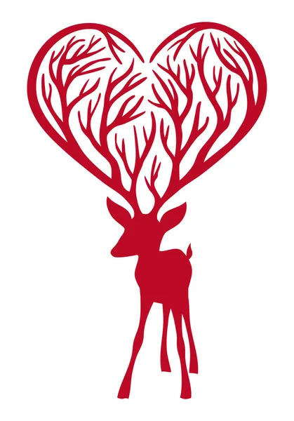 Cerf avec bois de coeur, vecteur — Image vectorielle