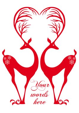 Red deers with heart, vector clipart