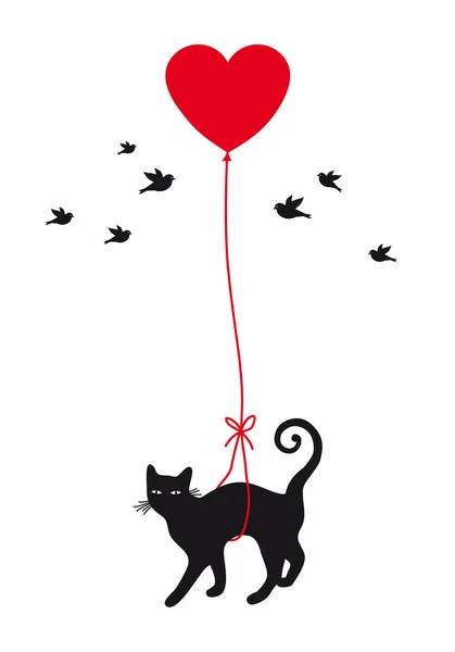 Katt med hjärtat ballong, vektorgrafik — Stock vektor