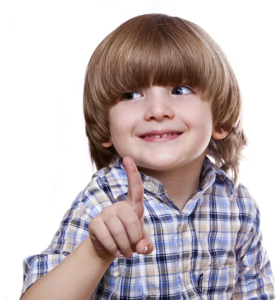 Boy shows a finger — Stock Photo, Image