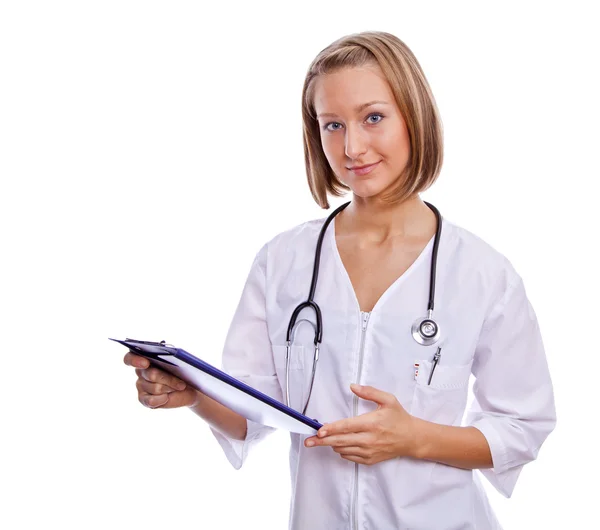 Pretty lady doctor holding folder — Stock Photo, Image