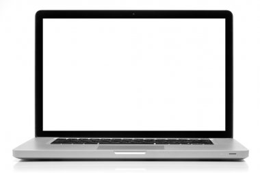 boş ekranlı dizüstü bilgisayar beyaz ekranda izole edildi