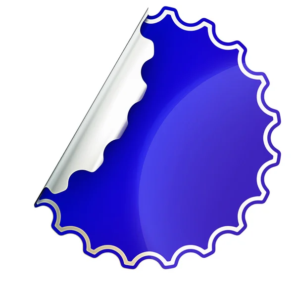 Modré kolo zubatý štítku nebo štítku nad bílá — Stock fotografie
