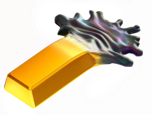 Expensive oil: Gold bar changing into crude — Stock Photo, Image