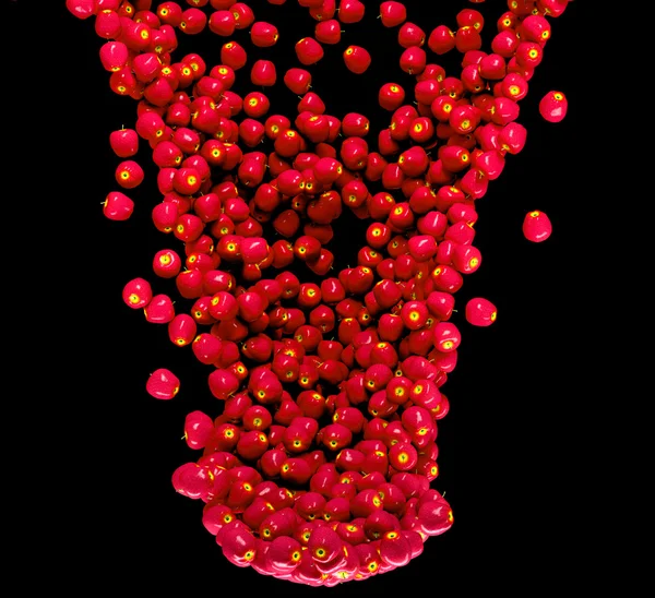 Fluxo de maçãs vermelhas isolado em preto — Fotografia de Stock