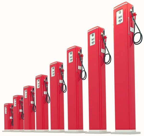 Діаграма червоних бензинових насосів: зростання вартості палива — стокове фото