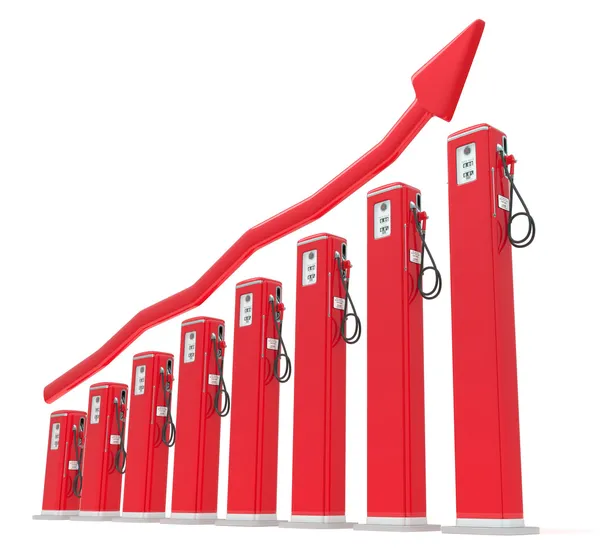 Stijging van de gasprijs: benzinepompen grafiek met rode grafiek — Stockfoto