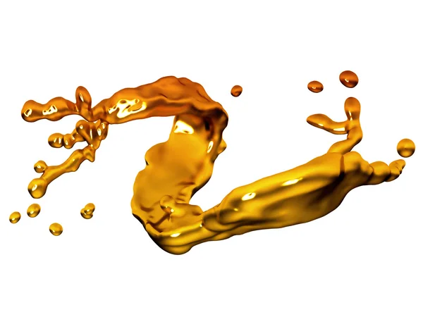 Splash van gesmolten goud met druppels — Stockfoto