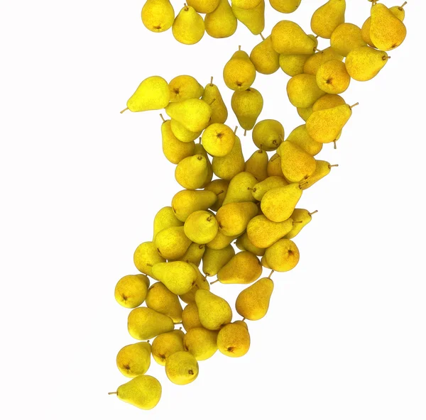 Жовті груші падають ізольовані на білому — стокове фото