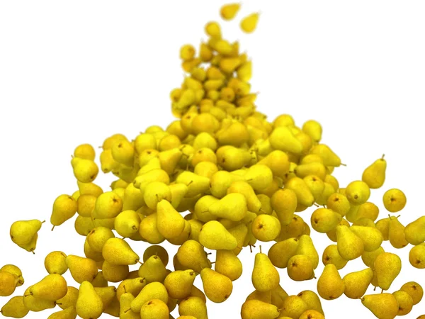 Gele peren stroom met ondiepe dof op wit — Stockfoto