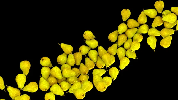 Zralé žluté hrušky tok izolované na černém pozadí — Stock fotografie