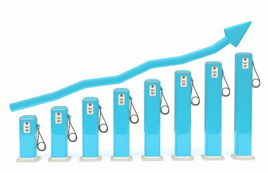 Rise in fuel cost: gasoline pumps chart with graph clipart