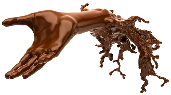 Çikolata: izole sıvı el şekli — Stok fotoğraf