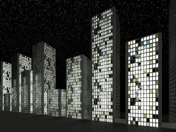 City: Abstract skyscrapers and starry sky