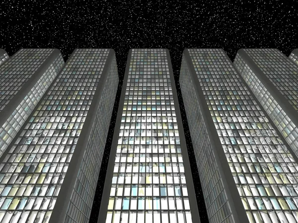 Le centre-ville au crépuscule : gratte-ciel abstraits — Photo