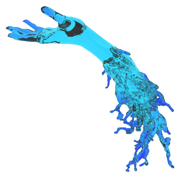 Pomocne dłonie: niebieski płyn ręka kształt na białym tle — Zdjęcie stockowe