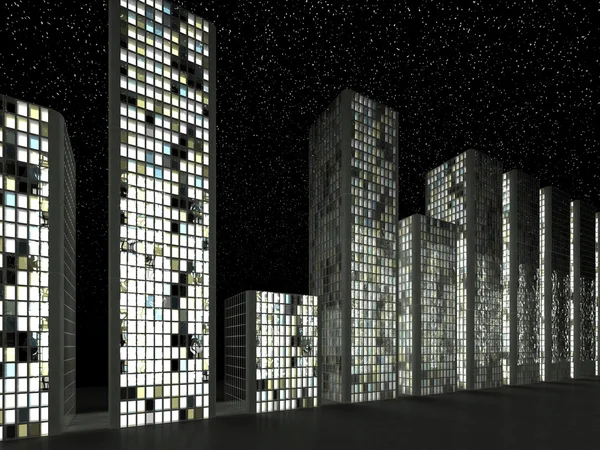 Megalópolis: edificios modernos abstractos en una fila — Foto de Stock