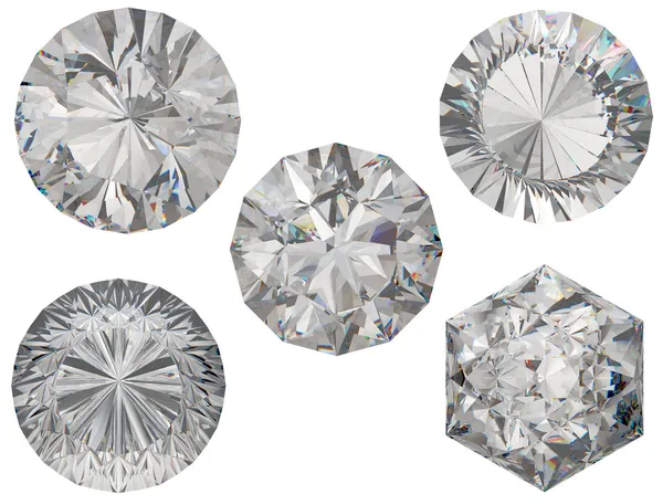 Vistas superiores de cortes redondos y hexagonales de diamantes —  Fotos de Stock