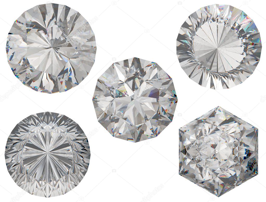 Top views of round and hexagonal diamond cuts