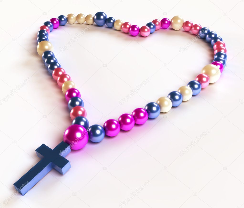 Abstract colorful rosary beads on white