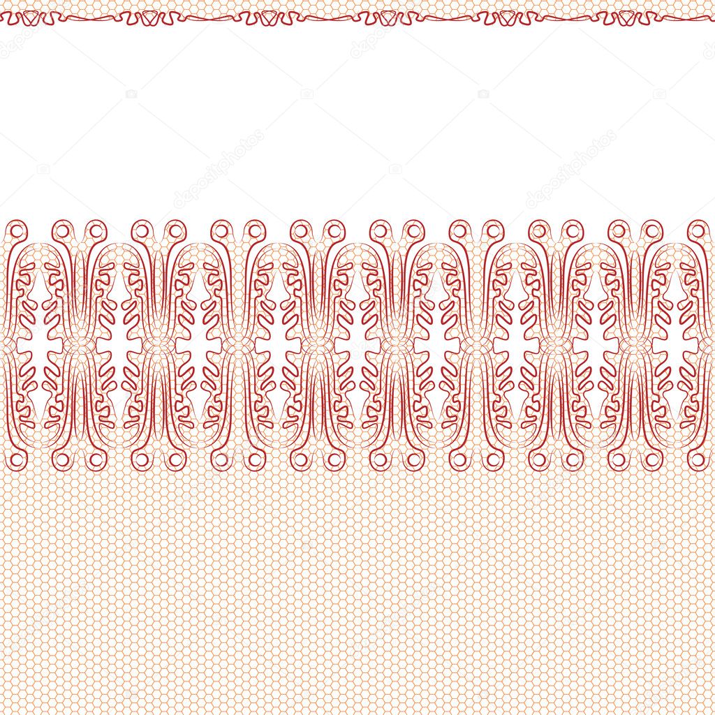 Vector seamless background. Red lace on a white background.