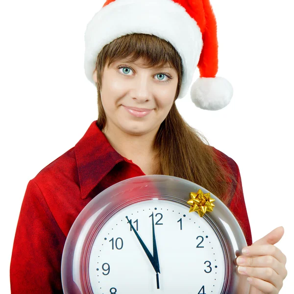 Santa girl s hodinami — Stock fotografie