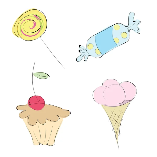 Słodycze. stylizowane rysunki — Wektor stockowy
