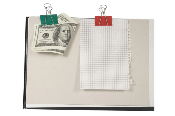 Money, blank page and dollar — Stock Photo, Image