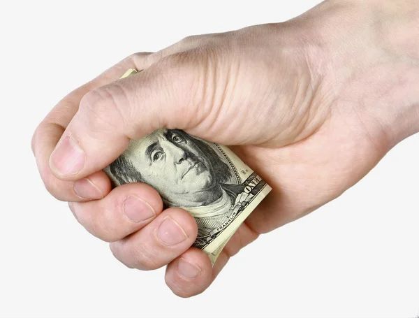 Mail hand houdt dollarbiljetten — Stockfoto