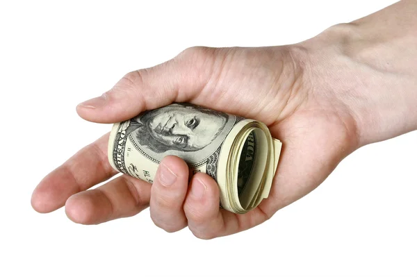 Mail hand holds dollar bills — Stock Photo, Image